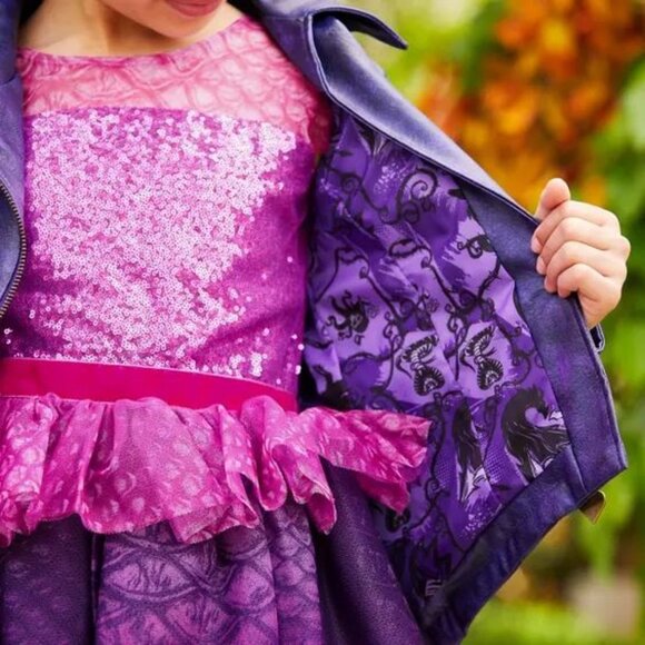 Disney Descendants 3 Girl's Mal Faux Leather Moto Jacket Halloween Costume - Picture 3 of 11